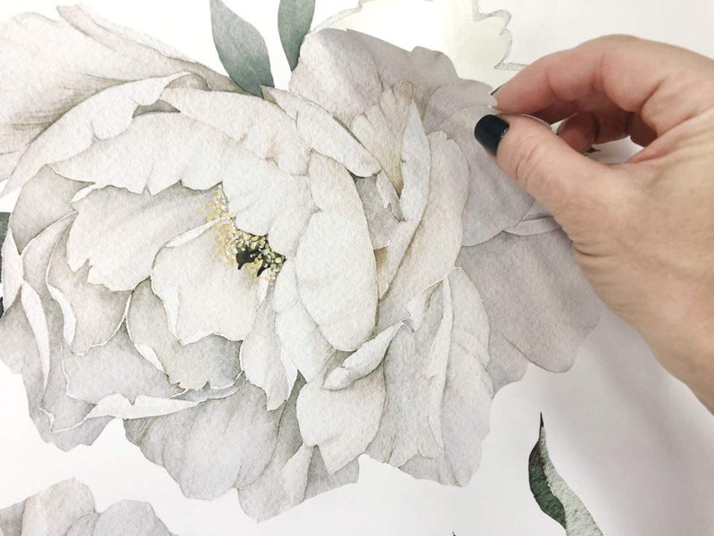 DesignStickers Peony Watercolor Wall Decals (Black and White Watercolor) - Flowers Decals for Wall - Botanical Bedroom Decor - Floral Peonies Grey Wall Stickers with Test Sample - Image 3